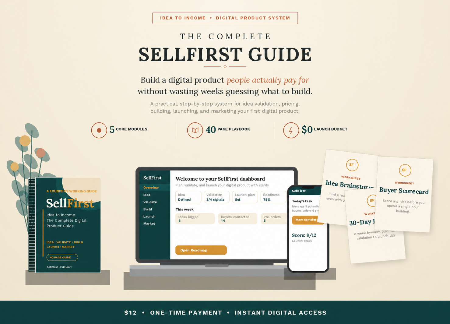 SellFirst guide, digital dashboard and included worksheets